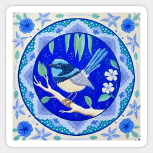 Blue Fairy Wren Mandala Sticker